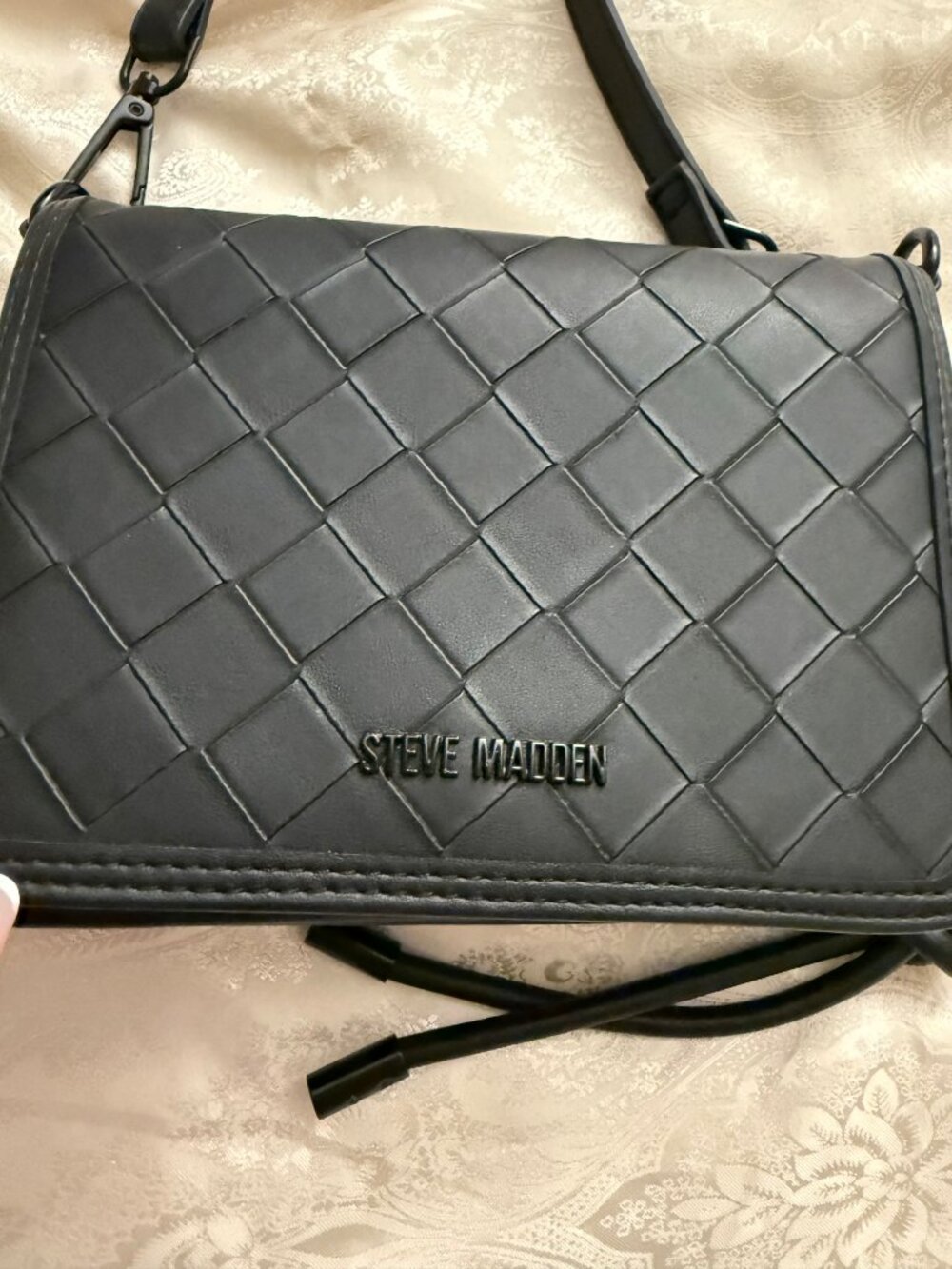 Steve Madden Black Woven Embossed Crossbody Bag